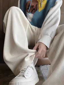 Men's Solid Corduroy Pants with Pocket Design, Comfortable and Durable Casual Trousers for Outdoor Adventures, Perfect for Active Lifestyle, Casual Streetwear Trousers