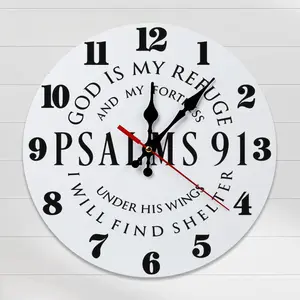 10" Psalm 91 "God Is My Refuge" Wall Clock, Silent Non-Ticking Christian Decor, Faith-Based Scripture Wall Art for Home