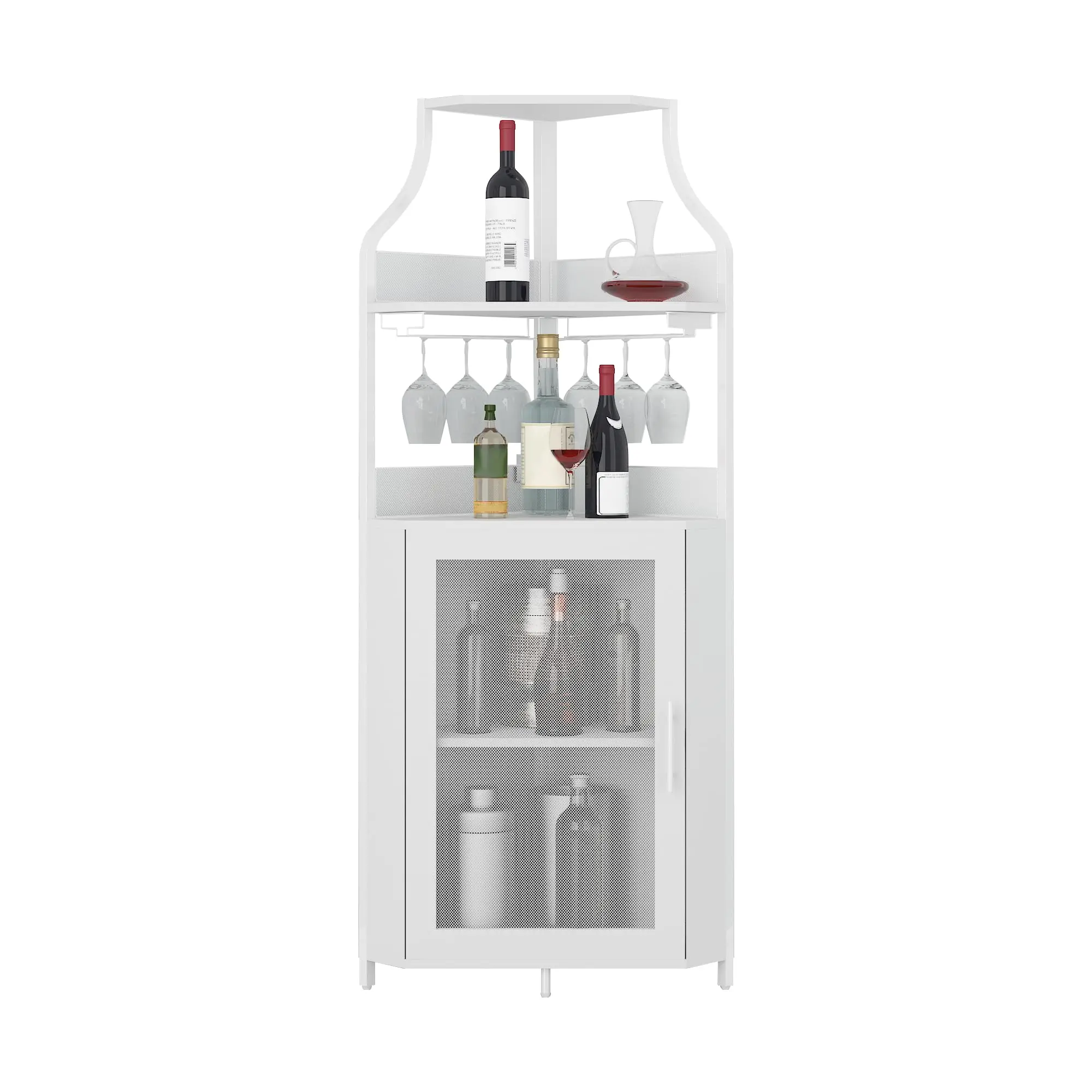 Garvee Corner Wine Bar Cabinet with Drawer and Storage Shelves (White)