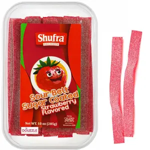 DOUzzle Red Strawberry Sour Belts - Soft & Chewy Candy Strips (10 OZ, 1 Pack) Party Favors & Movie Night Snacks - Kosher
