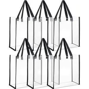 6 Packs Clear Tote Bag Stadium Approved, Transparent Plastic with Handles, See Through purse for Beach