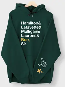 “Unisex Hamilton 'Burr, Sir.' Oversized Hoodie, Character Names & Sleeve Signature Star Graphic Sweatshirt, Comfortable Casual Wear for Daily & Theatre Outings, Unique Gift for Hamilton Fans & Broadway Musical Lovers”
