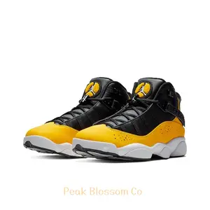 Black and Yellow Patent Leather High-Top Retro Basketball Shoes with Velcro Strap