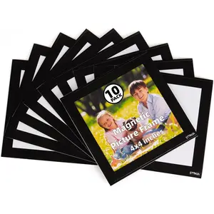 Magnetic Picture Frame with Black Border(10 Pack),Square Magnet Photo Pockets,Decorations for Fridge/Lockers with Clear Plastic Cover