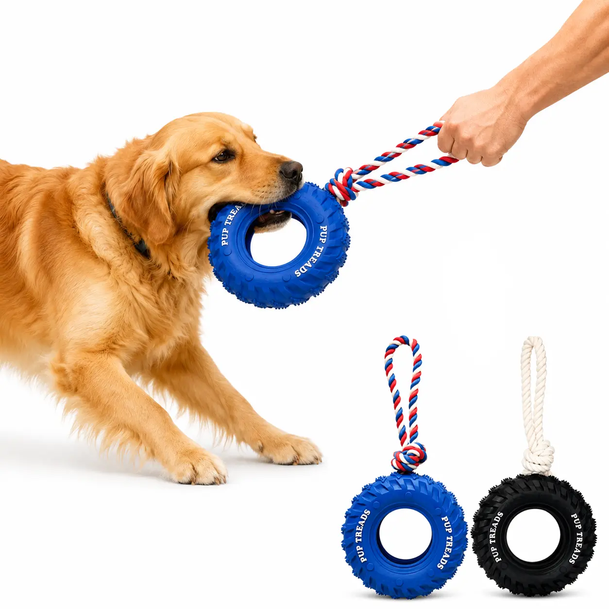 Dog Chew Toys for Aggressive Chewers, Interactive Tire Rope Toy with Treat Dispensing Center, Durable Rubber Tug Toy for Dogs, Teeth Cleaning Puzzle Toy, Fetch & Tug Play Toy for Medium Large Dogs, Puppy Training Outdoor Toys