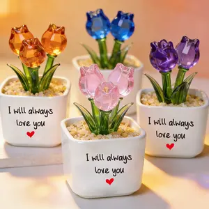 Glass Tulip Gift for Mom, Personalized Hand Blown Forever Flower, Custom Mother’s Day Gift, Glass Flower Pot, Birthday Gift for Mom Grandma