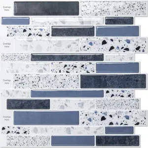 10-Sheet Peel and Stick Backsplash Tile Stickers, Stick on Backsplash for Kitchen Stone Design 12"x12" Blue