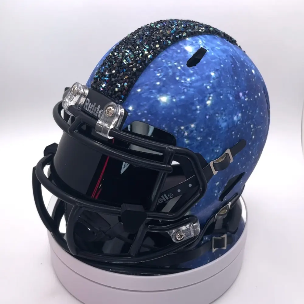 Galaxy Themed Mini Football Helmet - Galaxy Crystals, Blue Visor, Black Facemask