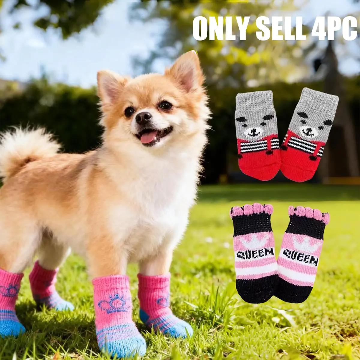Anti-Slip Pet Socks Set for Small Dogs & Cats, Protects Paws, Paw Protection, Perfect Christmas Gift, Durable Non-Skid Grip Design, Nylon Material, Prevent