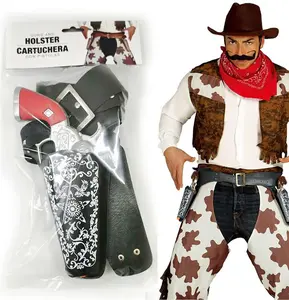 2PCS Western Cap Guns Toy Revolver with Adjustable Belt, Black