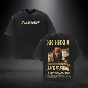 Jack Sparrow Wanted Poster Vintage Washed Black T-Shirt, Pirate Graphic Tee, Se Busca Outlaw Shirt, Caribbean Movie Streetwear, Retro Acid Wash Oversized Tee, Unisex Pirate Aesthetic Fashion Gift for Fans