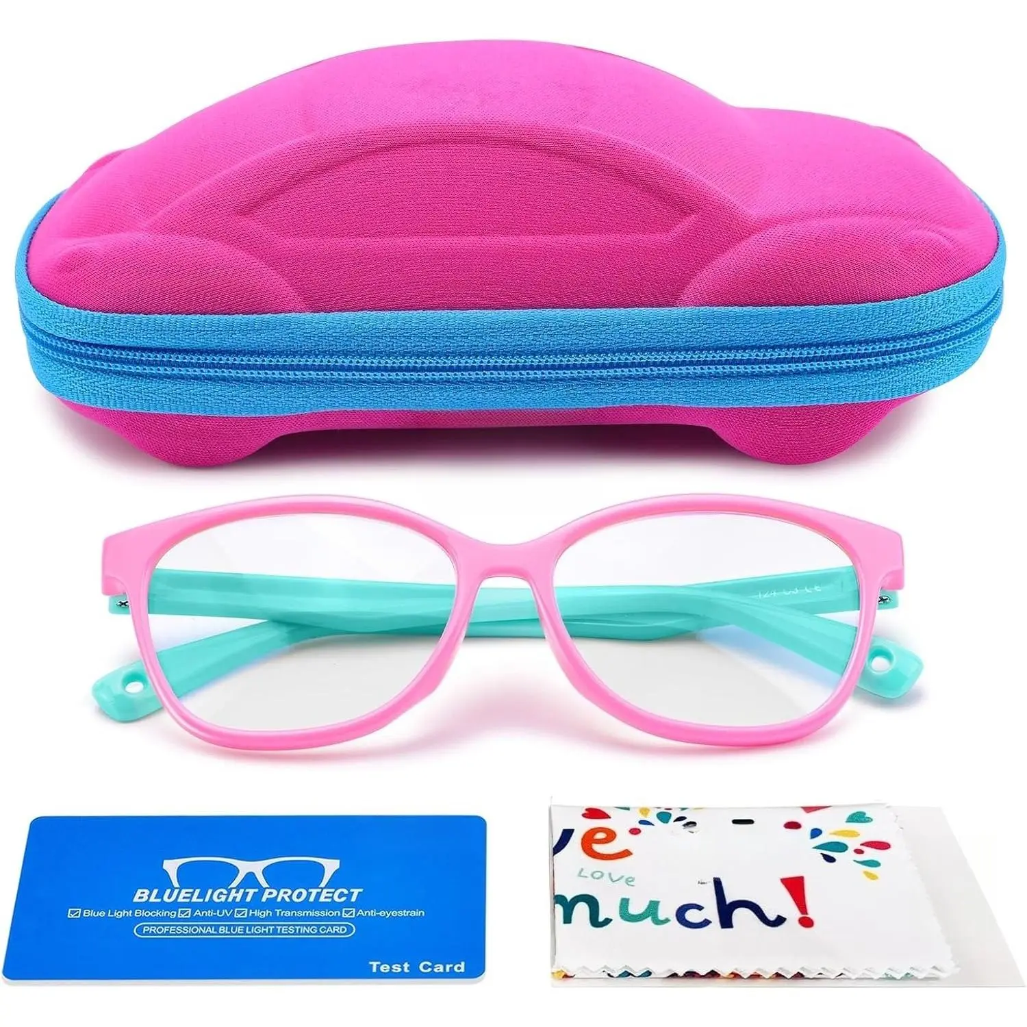Girly Kids' Glasses, Stylish TR90 Lightweight Eyewear with Adjustable Strap, Blue Light Blocking-UV400 Anti-Glare Lenses, Dust-Free Nonfragile Plastic Frames for 3-12 Year Old Girls (Screen Time Use)
