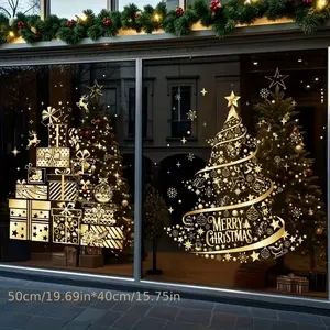 2026 Christmas Tree Static Glass Window Sticker, Holiday Decoration for Sliding Doors, Festive Window Decal