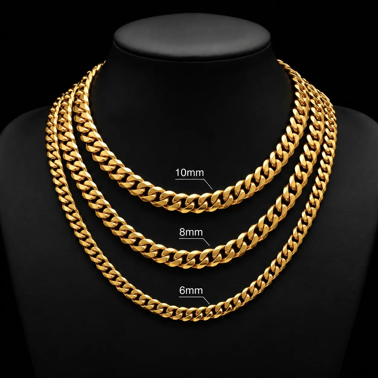 Cuban Link Chain Necklace 6/8/10mm 18-26 Inch, 6-Sided Polished 18K Gold Plated Stainless Steel Anti Tarnish Waterproof Unisex Hip Hop Chain, Men Women Layering Everyday Street Fashion Jewelry, Ideal Gift for Him Her