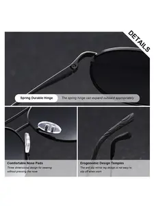 Luckace Men's Polarized Sunglasses, Stainless Steel Frame, Square Shape, Geometric Design, Driving, Golf, Travel, Uva* Protection