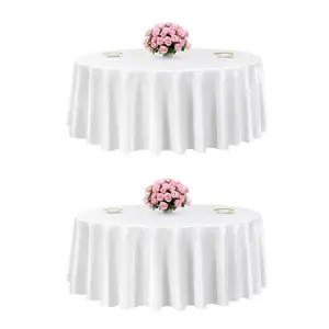 VEVOR White Round Tablecloths 2 Pack, 120 Inches in Diameter, Stain- Wrinkle- Resistant, Machine Washable Table Clothes, Polyester Fabric Table Covers for Wedding, Party, Banquet, Formal Events