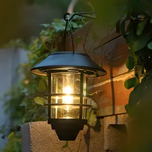 2 Pack Solar Wall Lantern Lights Outdoor, IP65 Waterproof Solar Powered Hanging Lights with Tungsten Filament Bulb, Dusk to Dawn Auto On/Off Solar Sconce Lights for Porch, Fence, Wall, Patio Deco