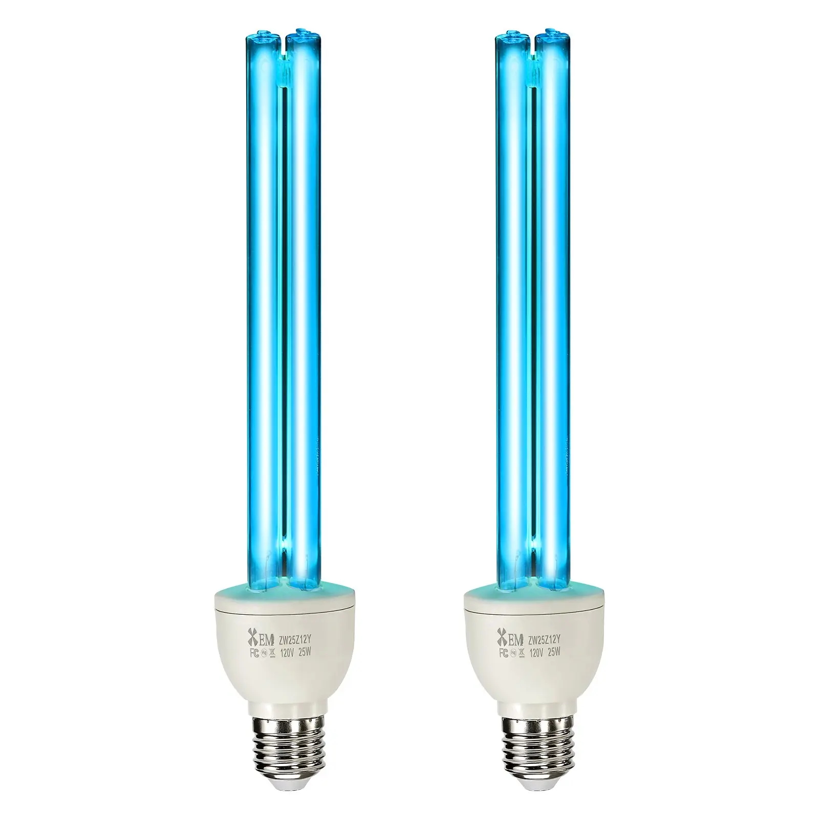 VEVOR 2-Pack 25W Ozone Emitting UVC Bulbs, 253.7 nm+185 nm Wavelength Replacement Ultraviolet Lamp, E27 Universal Fit for 400 Sqft Living Room, Restaurant