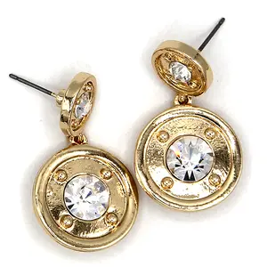Round Clear Glass Stone Silver Earrings Brilliant Solitaire Crystal Dr