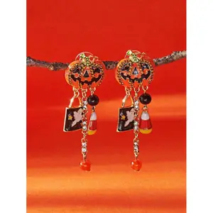 2PC Halloween Rhinestone Earrings |   Pumpkin & Ghost Styles with Tassels |   Festive Women’s Accessory