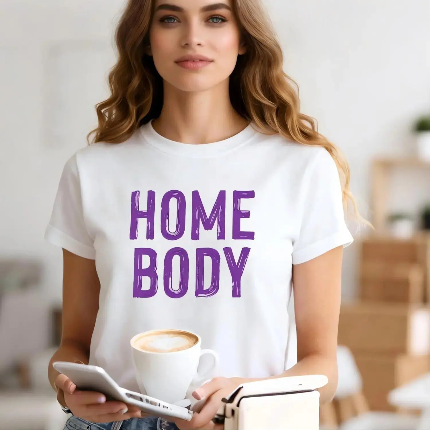 Home Body Purple tshirt | Polyester Cozy Homebody Crewneck