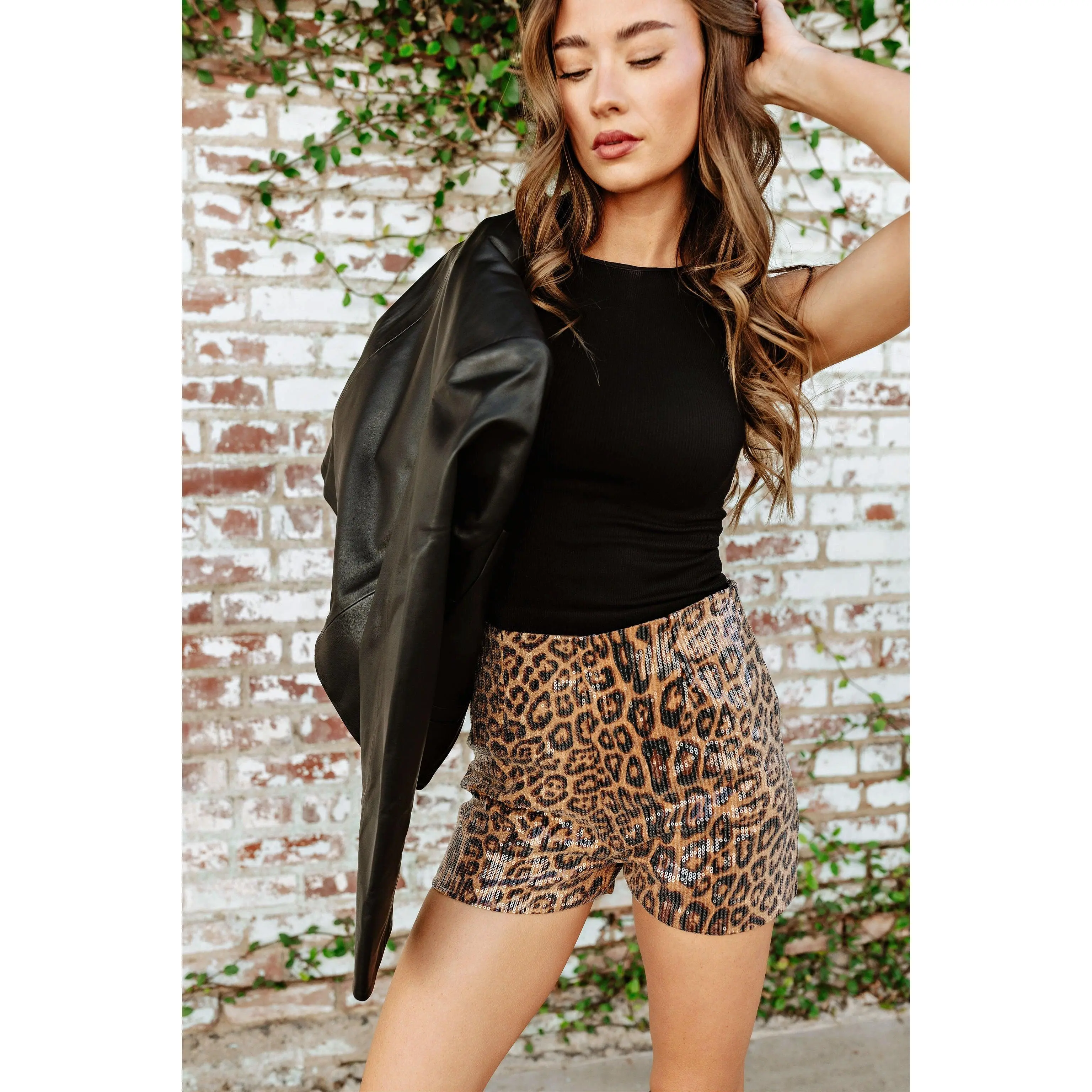 High Waisted Leopard Sequin Shorts