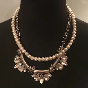 Faux Pearl Crystal Necklace Earrings Statement Set