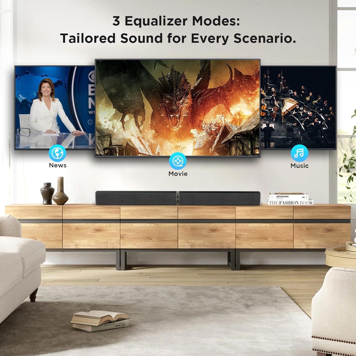 Sound Bar for Smart TV, 100W Wireless Bluetooth Soundbar with Deep Bass, 3D Surround Home Theater Audio System, HDMI ARC/Optical/AUX Compatible for TV/PC/Tablet/Game Console