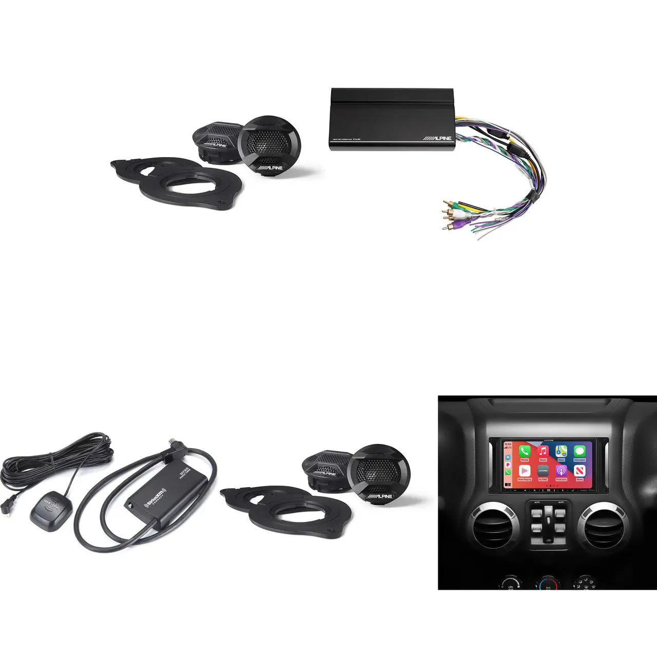 Alpine i407-WRA-JK 7in In-Dash Digital Receiver w/ (2 pair ) SPV-10TW-WRA, Sirius Tuner & KTA-450 Wrangler Bundle