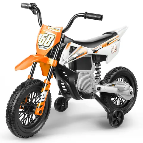 #SohoChic Hikole Unisex 12V Kid-Safe Electric Dirt Bike for Kids with Training Wheels - 6 Months+ Use, Dual 30W Rear-Wheel Motors, Spring Shock Absorption, Horn, Music, Smooth Bump Glide, 29.98 lbs, Batteries-Powered Ride-On (Birthday Gift), school,,,