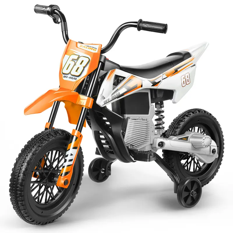 #SohoChic Hikole Unisex 12V Kid-Safe Electric Dirt Bike for Kids with Training Wheels - 6 Months+ Use, Dual 30W Rear-Wheel Motors, Spring Shock Absorption, Horn, Music, Smooth Bump Glide, 29.98 lbs, Batteries-Powered Ride-On (Birthday Gift), school,,,