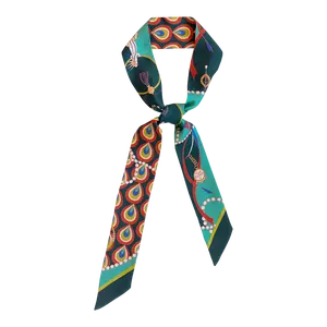 "Peacock" Silk Twill Skinny Scarf