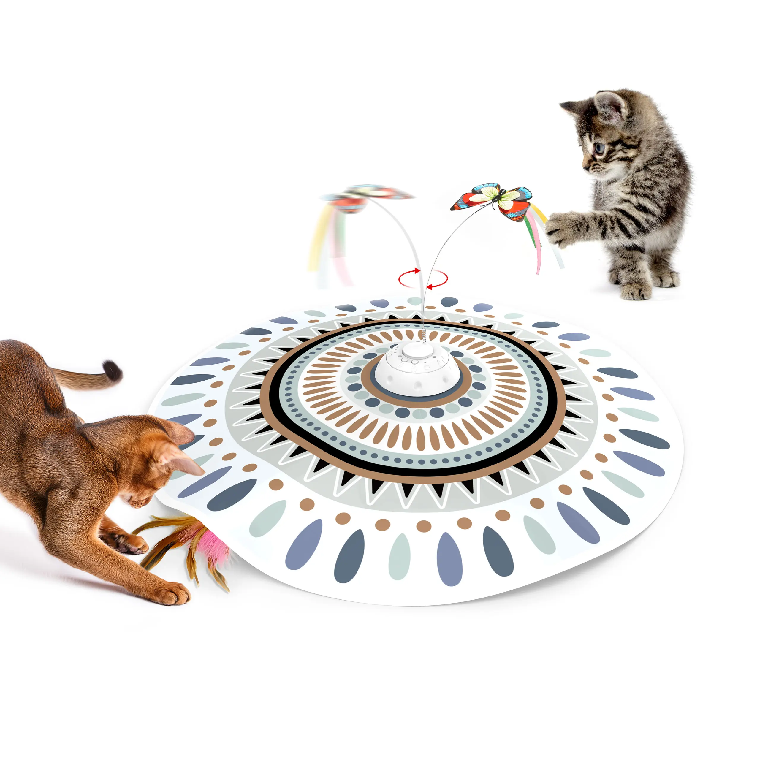 Potaroma Hide and Seek Cat Toy Automatic, Rechargeable Interactive Kitten Toy with Fluttering Butterfly & Moving Feather, Electric Hunting Cat Wand Toy