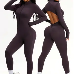 One-piece yoga clothes women's backless chest pad sports fitness clothes advanced solid color tight Pilates yoga clothes