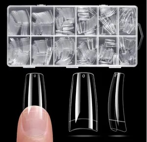 504PCS Clear Fake Nails - Half Cover French Nail Tips 12 Sizes Acrylic Soft Gel Square False Tips Gift for Nail Extension DIY & Salon
