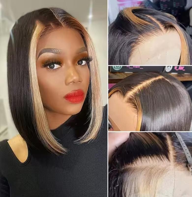 Highlight Bob Wig Human Hair Honey Blonde P4/27 Pre-Plucked 13x4 Lace Front Bob Wig with Natural Hairline for Women 200% Density