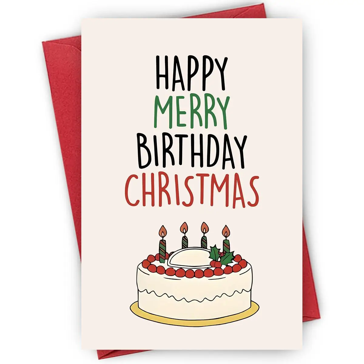 Happy Birthday Card with Envelope, Birthday Cake Patterned Funny Birthday Card, Greeting Card for Friends, Family, and Coworkers, Birthday Gift Idea