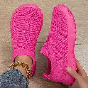 Women's Extra Wide Fit Pink Knit Sneakers Roomy Toe Box with Arch Support for Comfort Walking Year Round Wide Width Shoes for Women