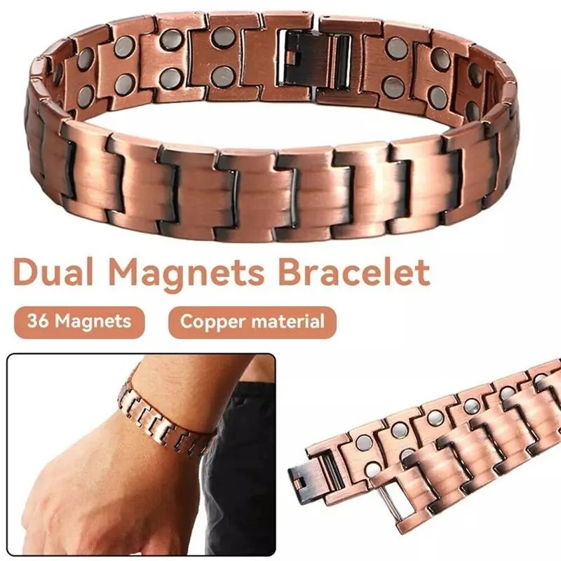 Men's Bracelet Magnetic Therapy Arthritis Pain Relief Pure Solid Copper Bangle natural crystal