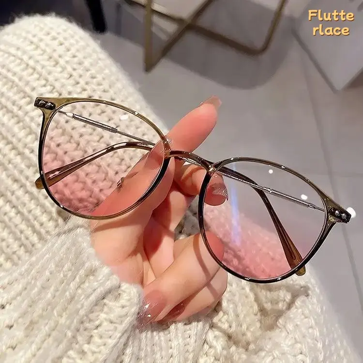 Korean Style Anti-Blue Light Glasses, Ultra-Light Round Metal Frames in Blush & Cold Brown, Anti-Radiation Lenses, Non-Prescription Eyewear for Men & Women, Ideal for Work, Online Classes, Gaming, Screen Time