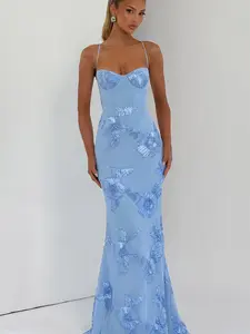 Elegance Redefined: Long Dress with Fine Straps, Print, Perfect for Evening Events & Parties, A-Lister Style Statement Piece
