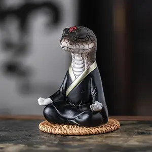Lifelike Handcrafted Resin Python Figurine - Traditional Japanese Attire, Desk Decor & Car Dashboard - Symbolizes Fortune & Wisdom - Room Ornaments heal stone bouquet  flowers  Black