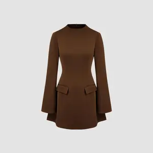 Cider [3 colors, size 0-10] High Neck Solid Long Sleeve Mini Dress Dealsforyou