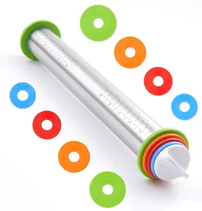 Rolling Pin with Thickness Rings,  17" Adjustable Stainless Steel Rolling Pins for Baking, Dough Roller for Fondant Pizza, Pie, Pasta, Cookies, Cakes, Kitchen Baking Supplies