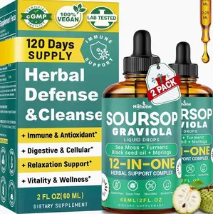 HIIHONE (2 Pack 12 in 1 Soursop Bitters Liquid Drops with Sea Moss, Moringa, Turmeric, Black Seed Oil for Immune, Digestive & Antioxidant Support, 2 Fl Oz