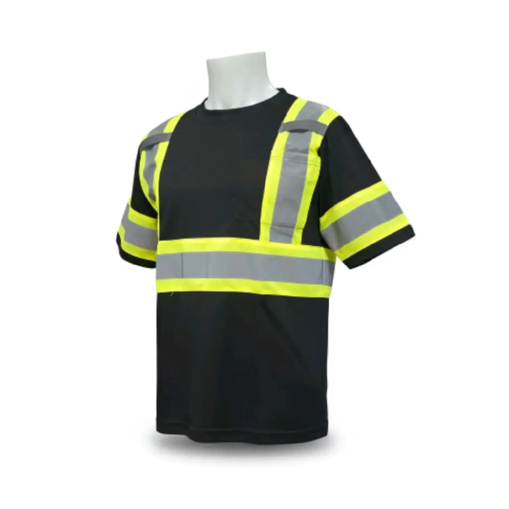 Black Short Sleeve PPE Equipment Protection Top - High Visibility Reflective Vest, Safety Light Top, Protection Tops
