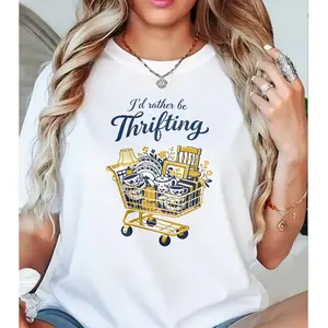 I'd Rather Be Thrifting T-Shirt, Thrift Cart Graphic Tee, Vintage Lover Casual Shirt
