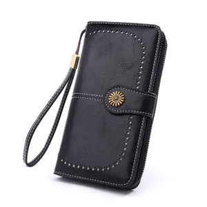 2026 Trendy Waxed Leather Clutch Wallet - RFID Blocking Long Zipper | Multi-Pocket Phone/Card/Coin Pouch | Sleek Everyday Essential