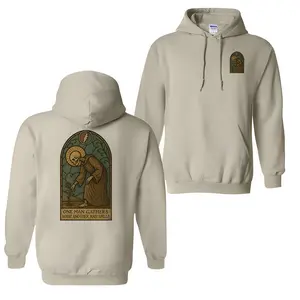 Retro Stained Glass Sweatshirt Hoodie, Vintage Quote Graphic Pullover, One Man Gathers Art Design