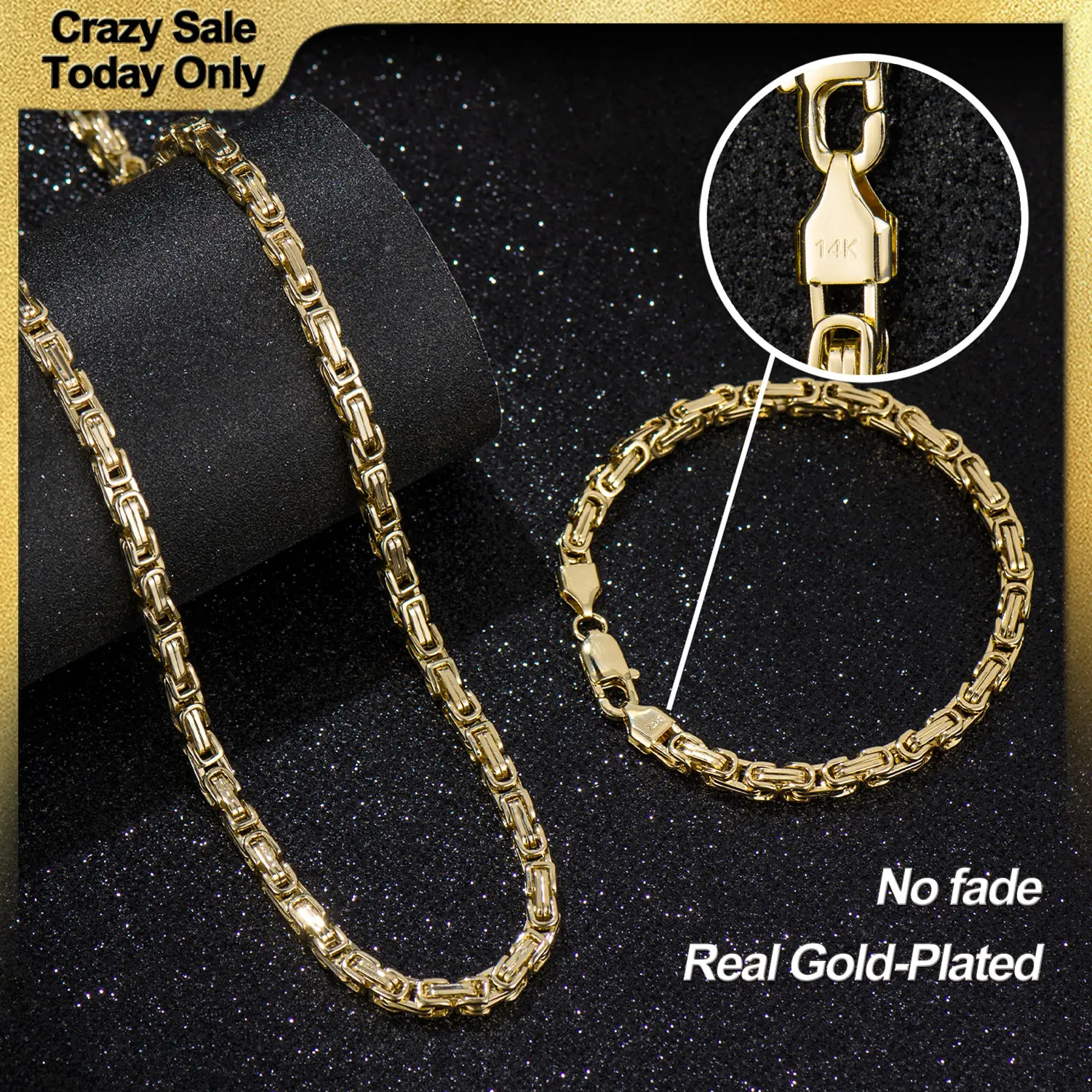 Holylegend 14K Gold Plated Franco & Byzantine Necklace and Bracelet Set, 5.5mm 24 Inch, Gold Plated Jewelry, Trendy Gold Plated Chain Necklace, Afford